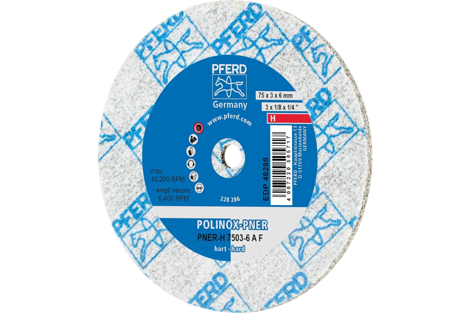 Picture of Pferd Polinox® Unitized Wheel, 3" X 1/8 X 1/4, Fine, Hard, 8Am, Aluminum Oxide